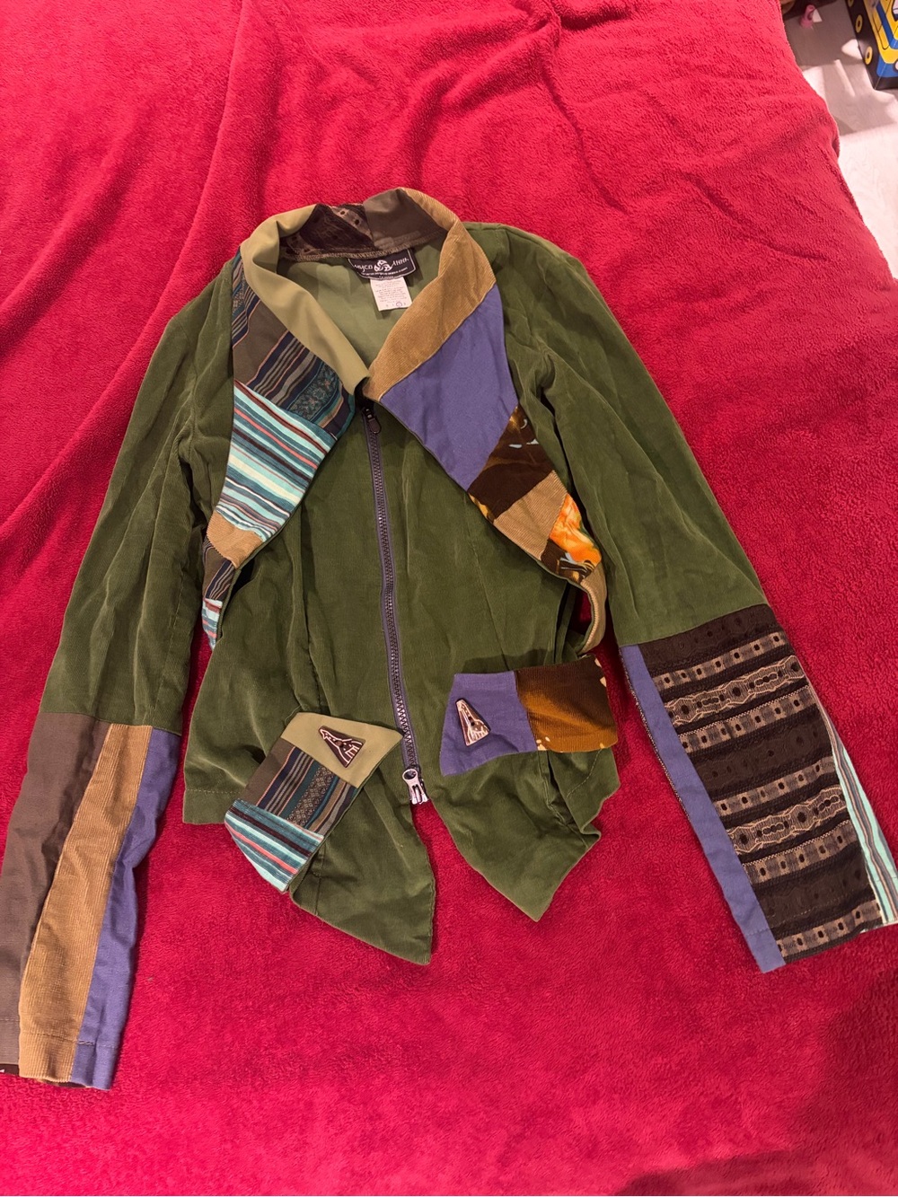 Anna Green Patchwork Boho Jacket with Multicolor Accents